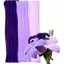 150/300 pièces Tiges de chenille dégradé violet mélangé, tiges de fleurs en chenille violet foncé douces et moelleuses pliables, bâtons d'artisanat en peluche flexibles, convient pour les bouquets de lys et de tulipes DIY, la décoration florale faite main pour la maison, les décorations de fête, les matériaux d'artisanat DIY - Multicolore - Voir 1