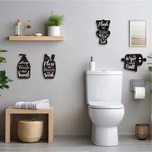 2D Flat, 4pcs Wooden Bathroom Scrub Brush Sign Set, Black And White Bathroom Decor, Suitable For Home/Laundry Room Vintage Wall Art - Multicolor - View 2