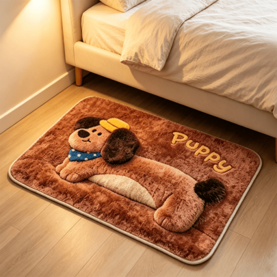 A Cute Brown Puppy Bath Mat Suitable For Both Indoor And Outdoor Use. | Ideal For: Room Decor, Floor Mats, Bedroom Rugs, Kitchen Mats, Home Accents, Entryway Mats, Bath Mats, And Vacation Home Decor. A Perfect Gift For Dog Lovers.