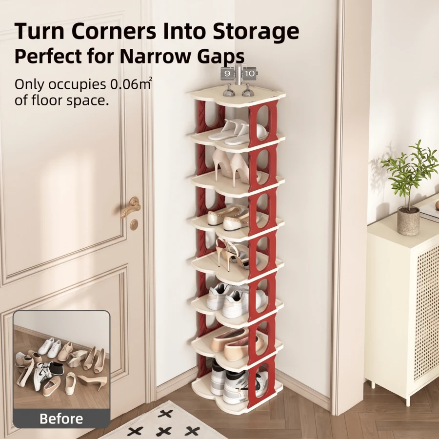 New O-Type Vertical Detachable Shoe Storage 6/9-Layer Rack 1 Modern Shoe Rack Shoe Cabinet Gift Storage Rack Home Storage Rack Home Storage Supplies Footwear Organization Shoe Rack Organizer Entryway Storage Halloween Gifts - Red - View 1