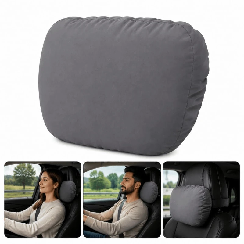 H&R Car Headrest Pillow Neck Support Cushion Ergonomic Driving Comfort Pad - Grey - View 1