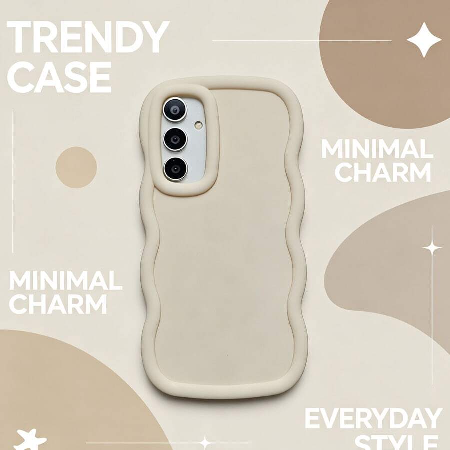 1pc Solid White Creamy White Light White Cute Minimalist Fresh Creative Simple No Pattern Retro European American Ins Gentle Style For Men And Women, Macaron White Full Coverage Anti-Drop Fresh Colorful Wavy Shape Creamy Style, [International Version Not Local Version] Suitable For Android/GALAXY/A/S/FE/PLUS/ULTRA/NOTE/POCO/Transsion/HOT/SPARK/POP/SMART/RENO/Honor/Phone Case/Protective Cover