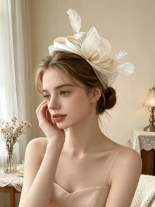 1pc Women's Cute Fashion Solid Color Hair Accessory Headpiece, Suitable For Tea Party, Evening Party, Kentucky Derby Style, Bride, Wedding, Party, Racetrack Floral Headpiece, Vintage Brighton Felt Hat Beret, Church Hat, 1940s Dress, Victorian Mini Top Hat, Lolita Style Accessory, Holiday Essential Headpiece - Champagne - View 4