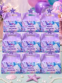 4/12/24 Stücke Meerjungfrau Partygeschenkboxen Ozean-Thema mit Seestern-Griff, süße Süßigkeiten-Geschenkboxen für Mädchen Geburtstagsfeier, Unterwasser-Dekorationen, Kinderparty-Zubehör, Meerjungfrau-Thema Geburtstagsgeschenkboxen - Handtasche im Meerjungfrauen-Design - Übersicht 1