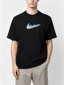 Nike Men's Cotton Soft Breathable Graphic Crew Neck Short Sleeve T-Shirt - Black - View 1