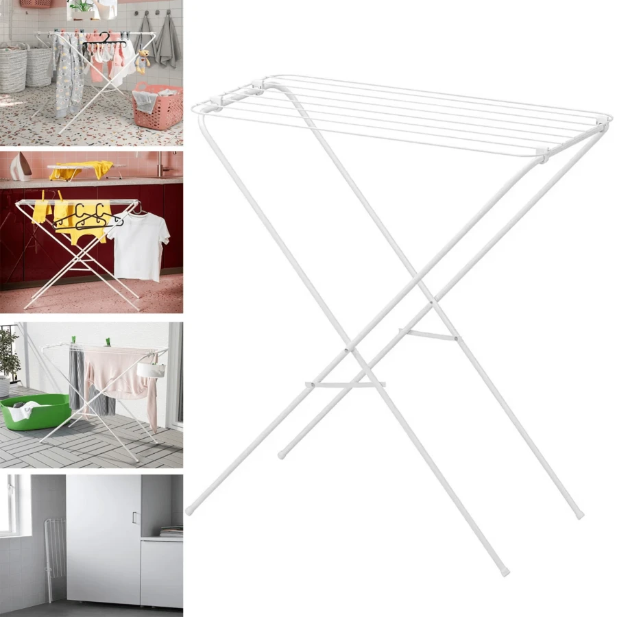 Varal de roupas dobrável para uso interno e externo, suporte portátil para secar roupas com ou sem abas - Branco sem abas - Visão 1