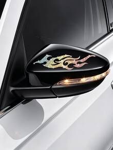 2 pezzi Adesivi per auto con fiamma olografica, decalcomanie in vinile lucido riflettente, adatti per specchietti retrovisori, motociclette e auto, decorazione autoadesiva multi-superficie (plastica/vetro/metallo), design a fiamma asimmetrica, adesivi per auto monouso - A - Visualizzare 6