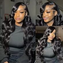 Uveous Wear Go Wigs Body Wave Hair Pre Cut 13*4 HD Lace Closure Short Bob Glueless Wig, 100% Real Human Hair Wigs Natural Hairline Remy Pre Plucked Bleached Knots With Baby Hair Black Color - Natural Black - 查看 3