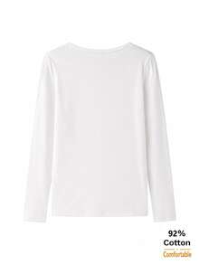Women's Long Sleeve T-Shirt, White Large U-Neck Top, Versatile Autumn/Winter Slimming Solid Color Inner Layer Base Shirt Casual - White - View 6