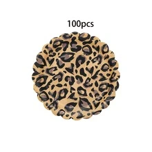 10pcs/20pcs/30pcs/50pcs/100pcs Leopard Print Paper Plates, 7/9 Inch Scalloped Edge Dinner Plates, Brown Leopard Pattern Paper Plates, Suitable For Jungle Theme Party, Birthday, Wildlife Party Decoration, Used For Serving Desserts, Snacks And Meals - Multicolor - View 15