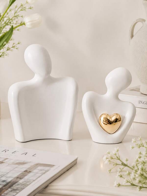 Conjunto de estatuas de resina de pareja abstracta estilo Ins con corazón dorado, 3 colores disponibles, decoración para sala de estar y dormitorio, regalo para pareja y graduación