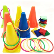 Large Ice Cream Cone Ring Toss Set, Colorful Plastic Marker Barrels, Outdoor Interactive Sports Toy For Sensory & Physical Training, Random Color Shipment,Random Package Style - Multicolor - View 3