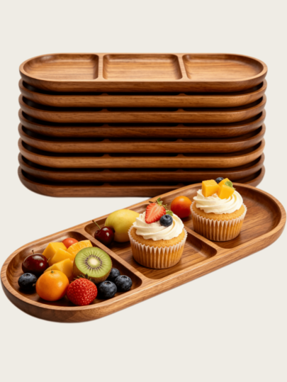 1/2/3 piezas Bandeja de comida de madera para el hogar, cocina, bandeja de desayuno, set de plato para pan, fruta y aperitivos, plato para té de la tarde, accesorios para fotos, estilo Ins, plato de almacenamiento de escritorio, vajilla para picnic y camping.