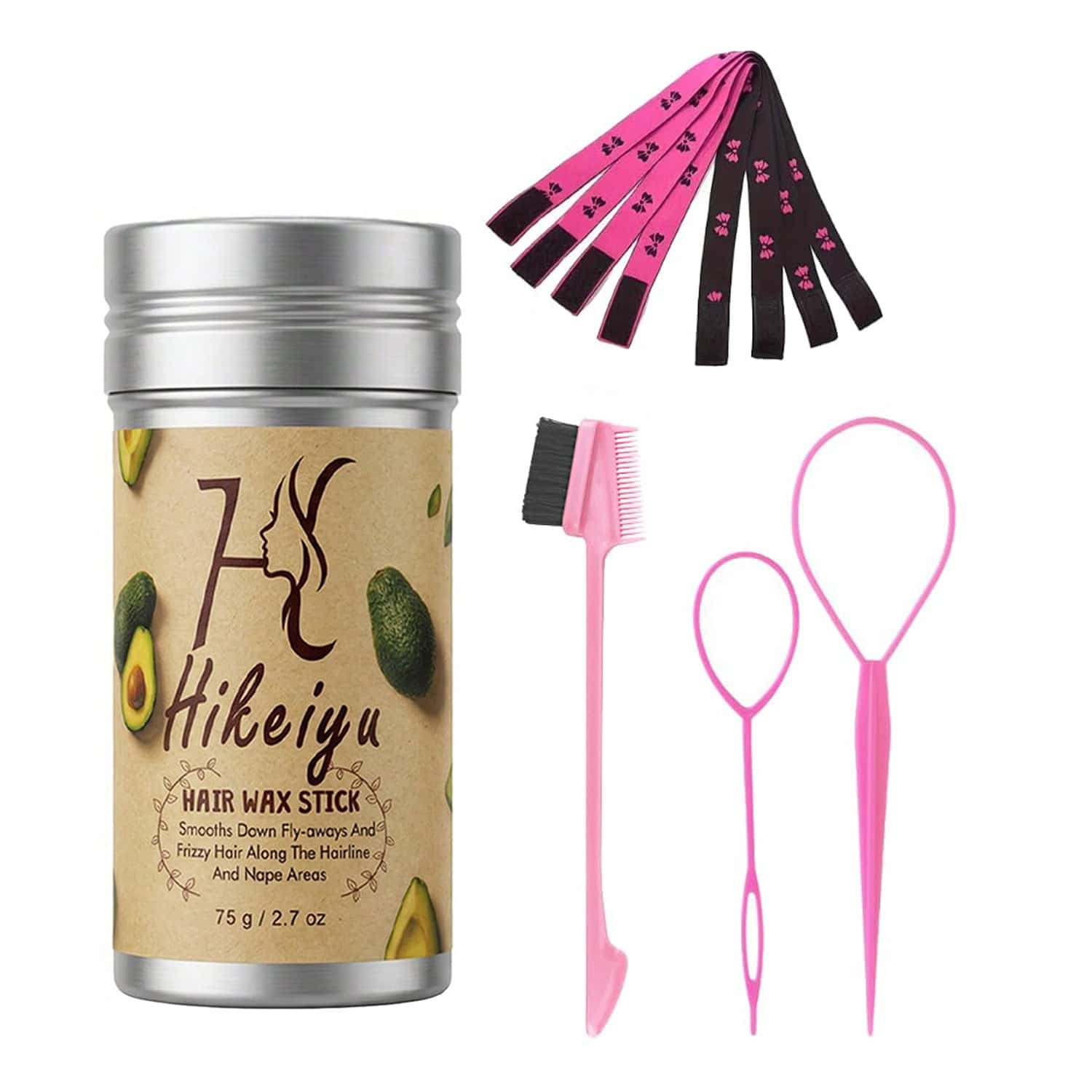Baby Hair Styling Set, Includes Hikeiyu Styling Wax Stick, Edge Brush, Bun Tool And Headband, Smooth Frizz And Create A Neat, Defined Hairline - 75g - View 1