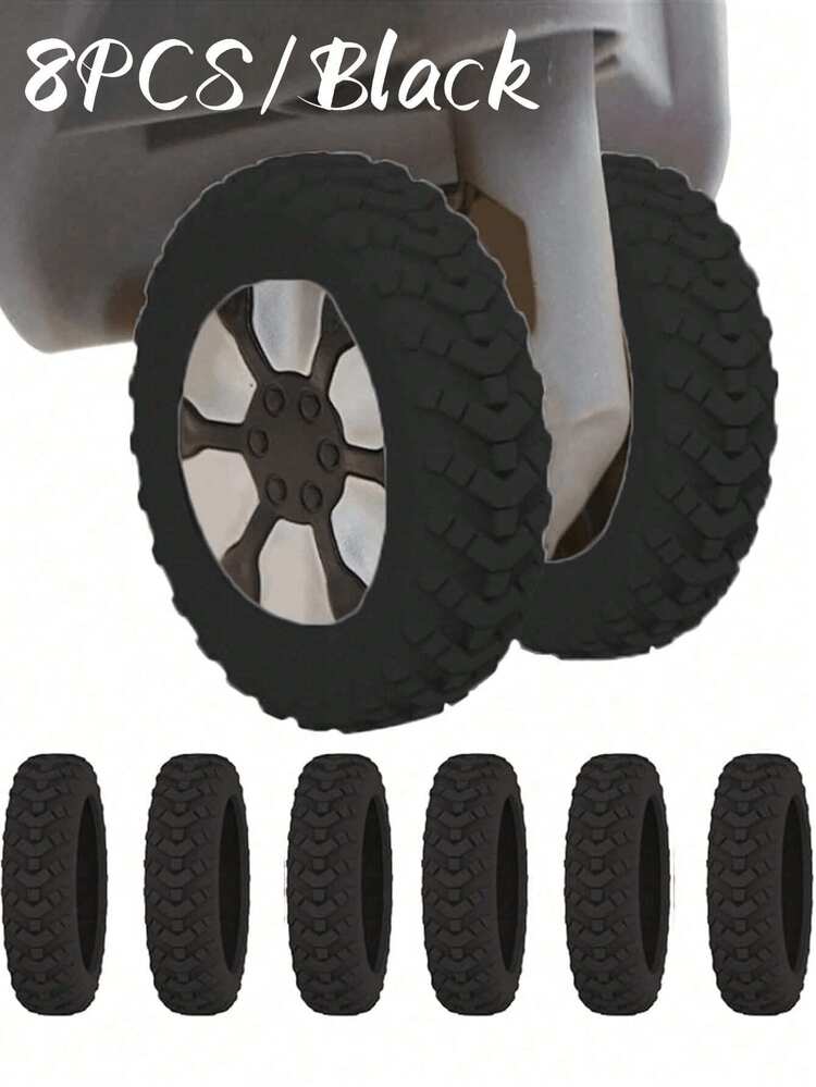 8/24pcs/Set Luggage Wheel Protective Covers, Portable, Suitable For Most Luggage Wheel Sets Carry-On Luggage Wheel Protective Covers, Travel Accessories, Noise Reduction - Black - View 8