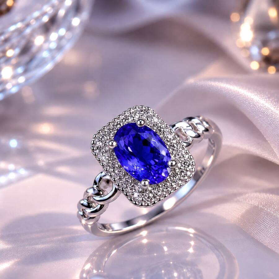 Klaudinni Rectangular Purple Stone Engagement Ring - Violet Purple - View 1