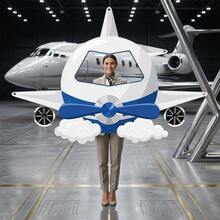 1pc Blue And White Cartoon Airplane Hollow Background Cloth, White And Blue Airplane Design, Birthday Party Interactive Photo Prop, Aviation Science Lesson Decoration, Aviation Theme Exhibition Photo Spot, Parent-Child Fun - Blue and White Airplane - View 1