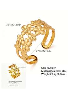 VceTd 1 Set Elegant Style Stainless Steel Women's Jewelry Set With Floral Design, Suitable For Vacation/Outing/Date Wear - Yellow Gold - View 12