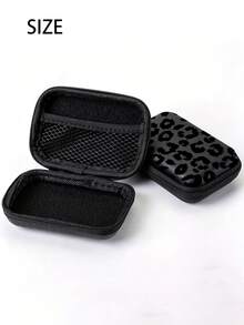 Black Leopard Print EVA Hard Shell 4.3-Inch Compact Storage Case - Travel Protective Storage Bag, Suitable For Electronic Accessories, Earphones, Hard Drives And Data Cables; Anti-Drop Zipper Pouch (Case Only) - Multicolor - View 5