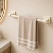 1pc Cream White No-Drill Towel Bar, Adhesive Wall Mounted Bathroom Towel Rack, 30-50cm Modern Storage Organizer For Hand Towels - Grey - View 9