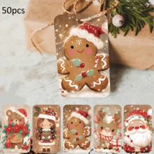 50pcs Cute Christmas Gift Tags With Hemp Rope - Festive Santa, Reindeer & Gingerbread Man Design Holiday Hanging Labels For Gift Wrapping & Party Favor Decoration, Christmas Paper Gift Tags - Multicolor - View 3