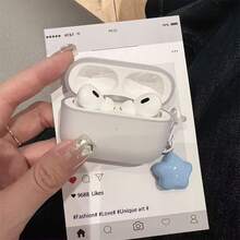 Matte White Earphone Case With Cute Star Pendant, Compatible With Apple Pro/Pro 2/Pro 3, Suitable For New Bluetooth Earphones 5th Gen/4th Gen/3rd Gen/1st Gen/2nd Gen, Women's Minimalist Style, Soft Silicone Anti-Drop And Comfortable Grip, Perfect For Work Commute/Dates, Highly Attractive Gift For Best Friend - Blue Star - View 2