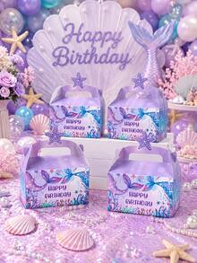 4/12/24 Stücke Meerjungfrau Partygeschenkboxen Ozean-Thema mit Seestern-Griff, süße Süßigkeiten-Geschenkboxen für Mädchen Geburtstagsfeier, Unterwasser-Dekorationen, Kinderparty-Zubehör, Meerjungfrau-Thema Geburtstagsgeschenkboxen - Handtasche im Meerjungfrauen-Design - Übersicht 9