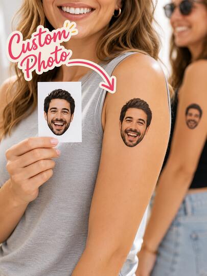 Tatuajes faciales personalizados, tatuajes temporales personalizados, tatuajes de fotos para fiestas, recuerdos de cumpleaños, despedida de soltera, boda, evento de graduación