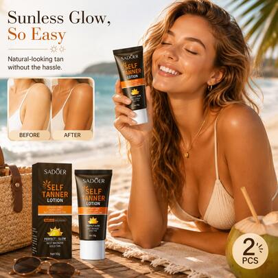 SADOER 2pcs Golden Glow Self-Tanning Lotion For Deep Bronzed Skin - Streak-Free, Quick-Dry, Moisturizing Self-Tanner For Natural-Look Glow - , No Sun Needed - Achieve A Perfect Bronzed Skin, Applicable To The Face And Body