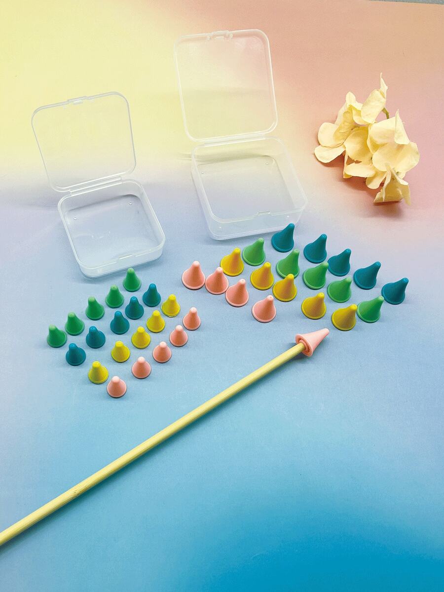 [20pcs]Macaron Color Soft Silicone Needle Caps, 2cm/2.2cm 2 Sizes Available, Pink Yellow Blue Green 4 Colors 5pcs Each, With Storage Box, Prevents Needle Slippage, Suitable For Various Knitting Needles - Knitting Needle Cap - View 1