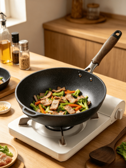 1 peça Frigideira de Fritura Profunda Multifuncional Preta para Casa com Parede Interior Antiaderente Lisa, Design de Bico para Verter Sopa, Panela de Cozinhar Antiaderente para Uso Doméstico Sem Descascamento do Revestimento