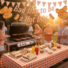 Gingham BBQ Party Banner Garland, "Bad Day To Be A Hot Dog" Checkered Letter Bunting With Cartoon Hot Dog Cutouts, Summer Picnic Backyard Barbecue Hanging Wall Decor,Holiday Atmosphere Props,Party Props, Party Favors,Celebration Props(Red White) - A - View 6