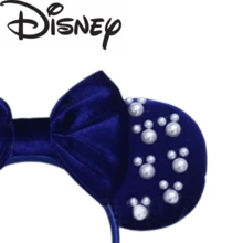 Disney Navy Blue Velvet Pearl Minnie Ears Headband, Classic Bow Pearl Hairband For Daily Park Travel - Multicolor - View 5