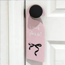 1pc 2D Flat Pink Bow Acrylic Hanging Sign, Printed With "Please Knock" Text, Durable, Suitable For Indoor/Outdoor Use, Ideal For Girls' Room, College Dorm And Apartment Door Decor, Perfect Welcome Sign - Multicolor - View 4