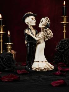 Gothic Skeleton Bride & Groom Wedding Decor, Resin Collectible Dancing Skeleton Statue, Day Of The Dead/Halloween Wedding Gift, Mexican Gothic Cemetery Style, Bookshelf & Desktop Ornament (Couple Set) 7.5x5x14.8cm - one-size - View 4