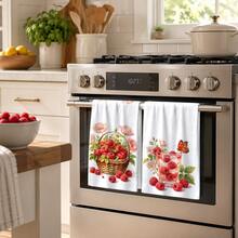 2/4/6pcs Strawberry Pattern Printed Kitchen Towels, Ultra-Fine Microfiber Soft High Absorbent Tea Towels, Dish Cloths, Cleaning Towels, Hand Towels, Suitable For Cooking, Baking, Wiping Cleaning And Kitchen Decoration, Kitchen Accessories, Daily Essential Items - Multicolor - View 3