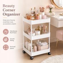 3-Tier Slim Rolling Storage Cart With 360° Swivel Wheels, Narrow Mobile Utility Organizer For Bathroom, Bedroom, Dorm, Kitchen And Laundry Room - White - View 8