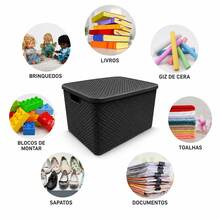 Kit Com 2 Caixas Cestos Organizadores Rattan Com Tampa 7L - Visão 4