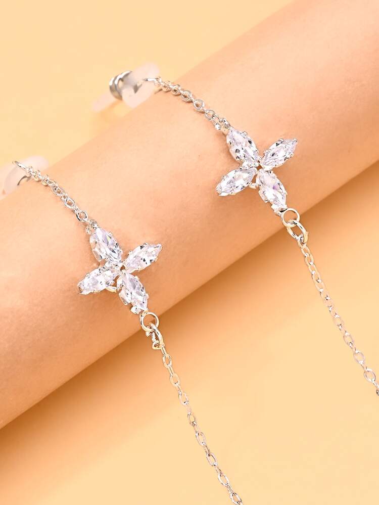outingfit 1pc Fashion Floral Chain Eyeglass Chain, Anti-Slip Hanging Chain Accessory For Women - Silver - View 3