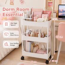3-Tier Slim Rolling Storage Cart With 360° Swivel Wheels, Narrow Mobile Utility Organizer For Bathroom, Bedroom, Dorm, Kitchen And Laundry Room - White - View 7