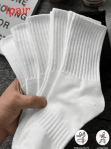 1/3/5/10/20雙白色中筒女襪，柔軟透氣，適合春、秋、冬，運動、辦公、學校及日常穿著 - 彩色 - 查看 18