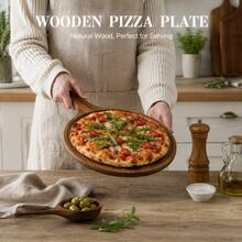 Tábua de Pizza de Madeira, Tábua de Queijo, Bandeja, Prato de Pizza de Alta Qualidade com Alça, Tábua de Corte de Pizza de Madeira Natural, Adequada para Pizza Caseira, Corte de Frutas e Vegetais, Pão, Queijo, Utensílios de Cozinha, Acessórios de Cozinha, Adequada para Natal, Halloween, Páscoa - Visão 3