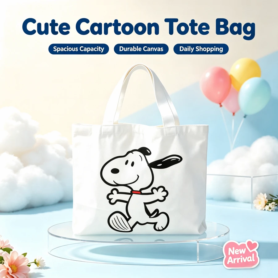SNOOPY 1件可愛史努比帆布托特包,大容量休閒單肩包,適合上學、上班與送禮 - 彩色 - 查看 1