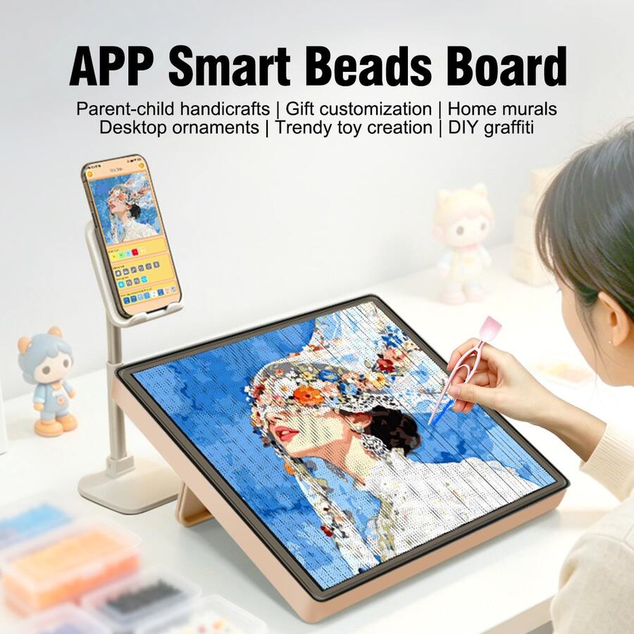 智慧APP控制LED燈珠板燈,護眼像素拼圖板,自動對齊DIY手工套件,適用於書桌、臥室、客廳家居裝飾,適合成人與青少年的生日節日DIY愛好者禮物 - 粉色 - 查看 1