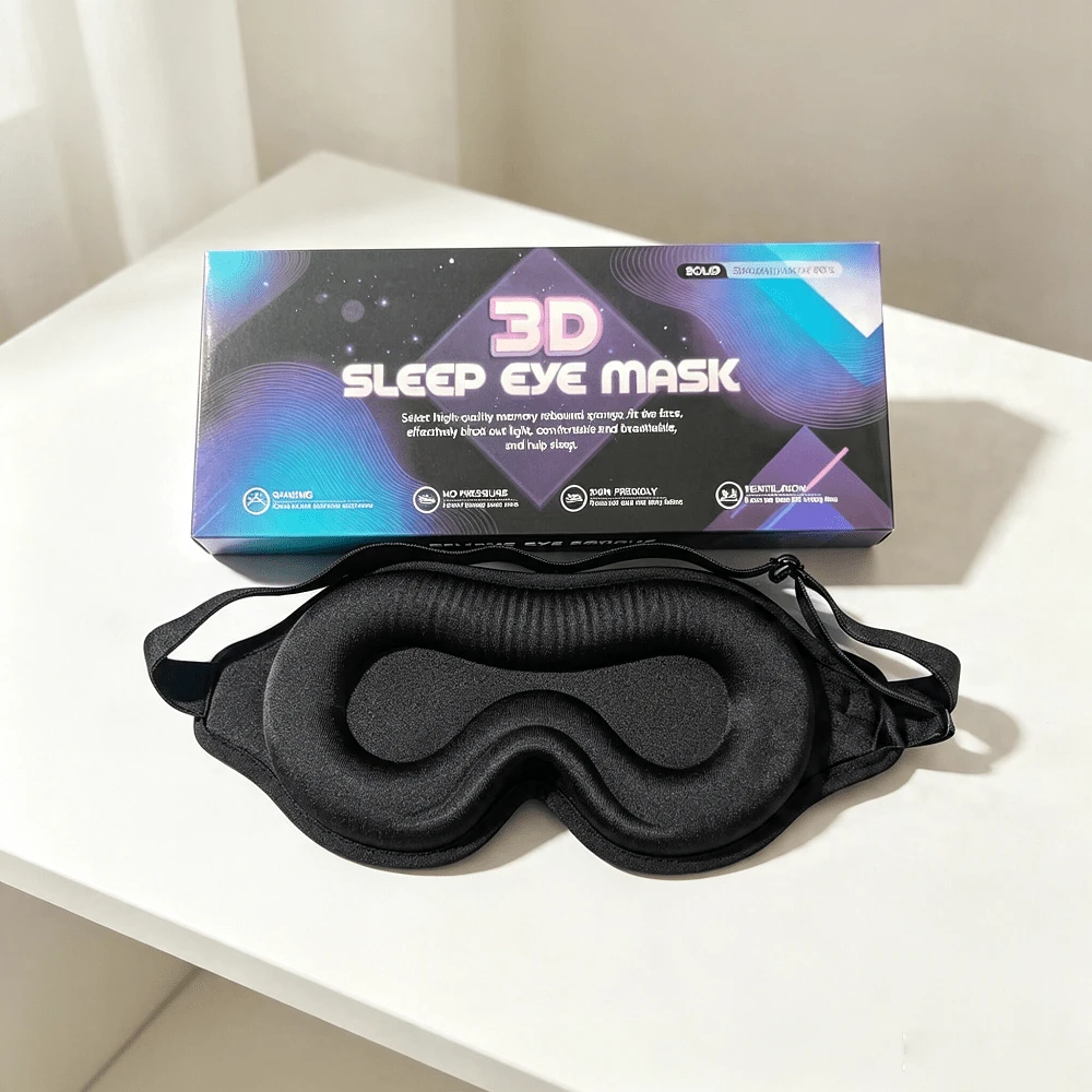 3D記憶棉睡眠眼罩,柔軟遮光眼罩,可調節式肩帶,適合旅行、小睡、夜間睡眠 - 黑色 - 查看 1