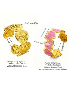 VceTd 1 Set Of Gentle Style Enamel Heart-Shaped Stainless Steel Women's Bracelet, Suitable For Dating/Engagement - Yellow Gold - View 11