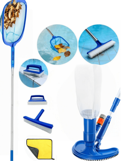 Swimming Pool Cleaning Tool Set, Portable Jet Pool Vacuum Cleaner & Leaf Skimmer Net With 4-Section Adjustable Pole, Underwater Debris Cleaning Kit For Above Ground Pool, Spa, Hot Tub, Pond Accessories