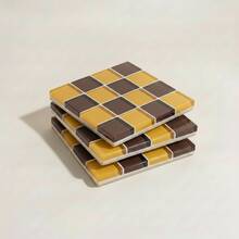 3pcs Vintage Colorful Mosaic Checkered Glass Square Coasters, Waterproof Heat Resistant Non-Slip Drink Cup Mats, Retro Table Decor Accessories For Cafe Kitchen Dining Room, Ideal Housewarming Gift For Coffee & Tea Lovers - Multicolor - View 12