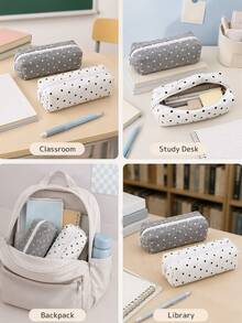 1pc Large Capacity Polka Dot Stationery Bag & Makeup Bag: Korean Style Pencil Case | Minimalist Portable Women's Design, Perfect For Desk Organization & Home Decor, Versatile Storage Solution For School Office Travel - Multicolor - View 11