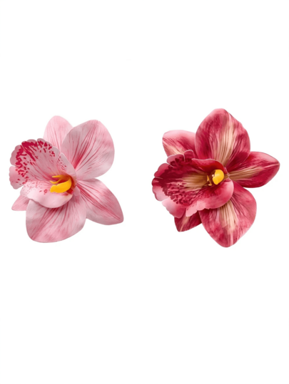 1/2 Pcs Artificial Orchid Flower Hair Clips,Pink Realistic Fabric Floral Barrettes For Women Girls,Bohemian Hair Accessories For Party Beach Vacation